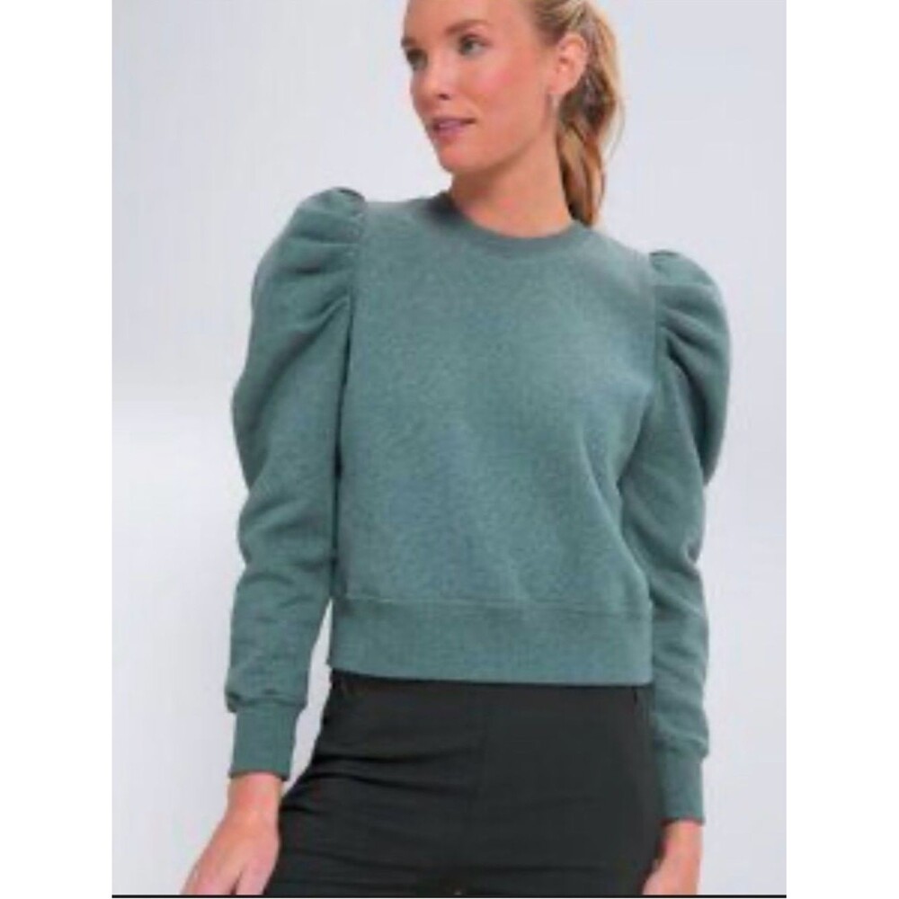 Tuckernuck Kaia Flutter Puff Sleeve Crewneck Sweatshirt Green size L Coquette